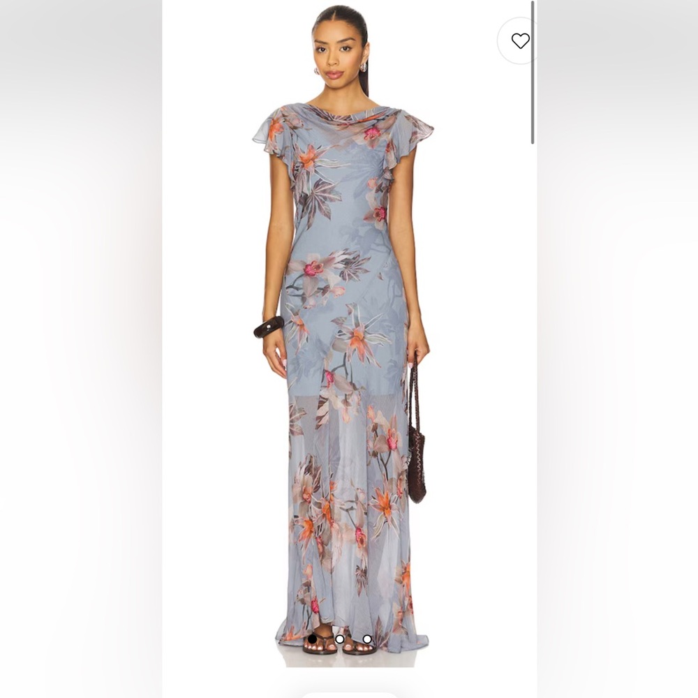 All Saints Dusty Blue Floral Cowl Maxi Dress - Picture 8 of 9